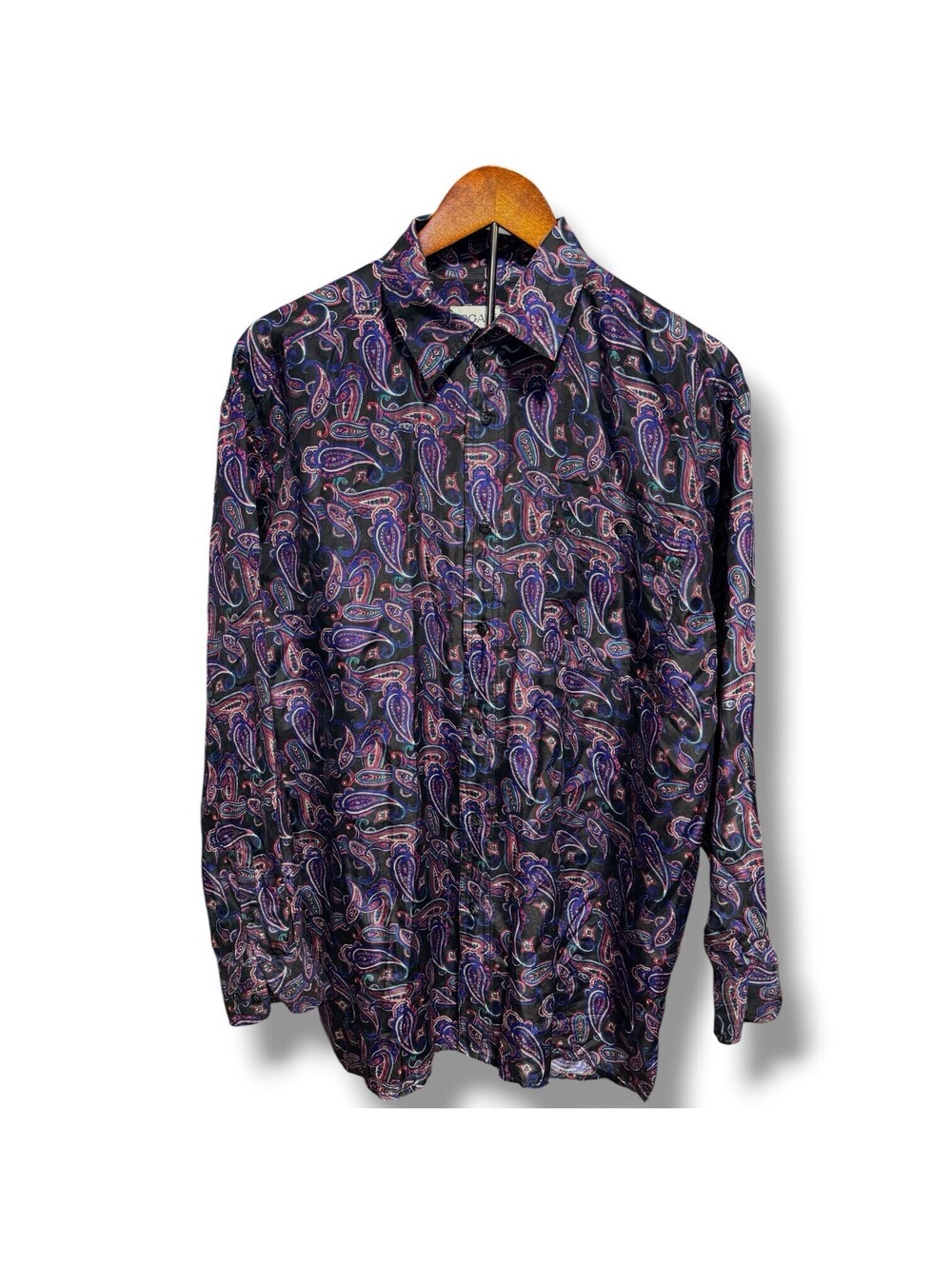 Vintage Bogari 100% Silk Paisley Button Up Shirt Men’s M Black Multicolor